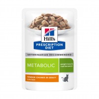 Aliment médicalisé pour chat - HILL'S Prescription Diet Metabolic en Sachets au Poulet - Pâtée pour chat 